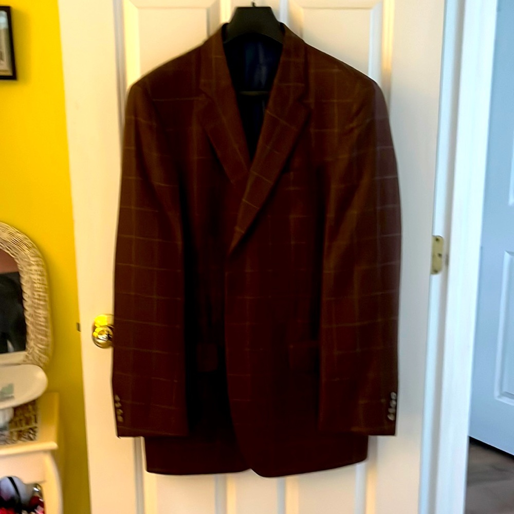NWOT! Men’s Paul Fredrick Single breasted 3 button brown plaid jacket. 42XL